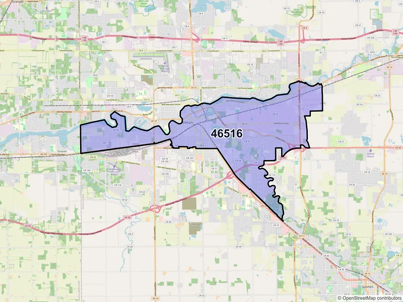 Map of ZIP Code 46516 — Elkhart, IN