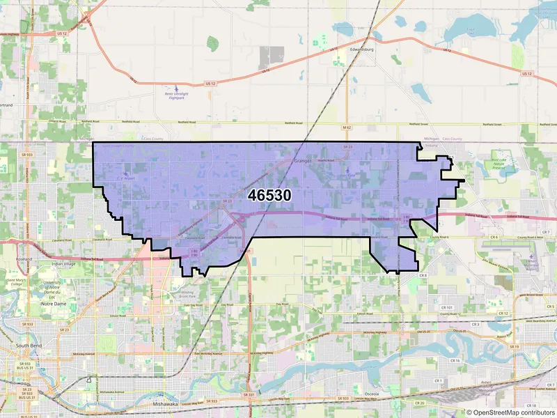 Map of ZIP Code 46530 — Granger, IN