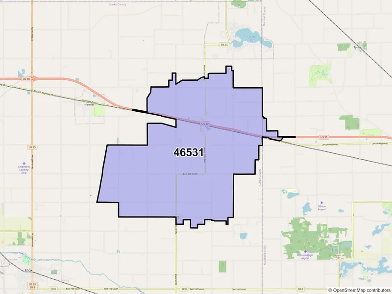 Map of ZIP Code 46531 — Grovertown, IN
