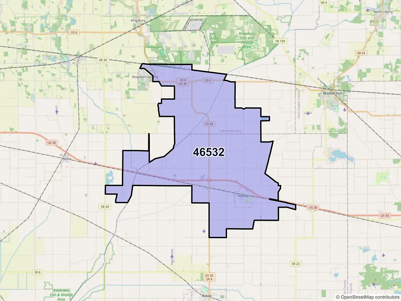 Map of ZIP Code 46532 — Hamlet, IN