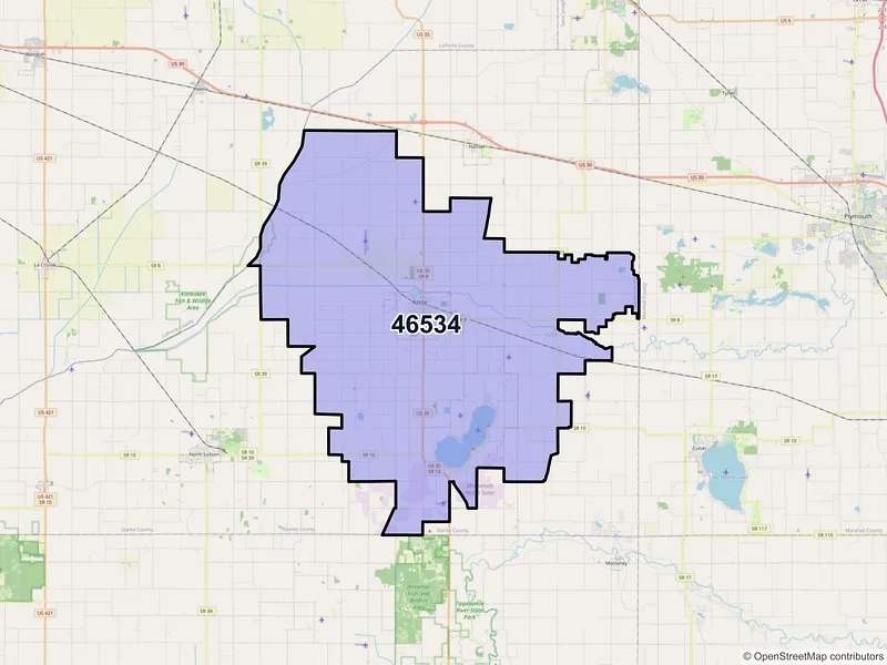 Map of Knox, Indiana and ZIP codes