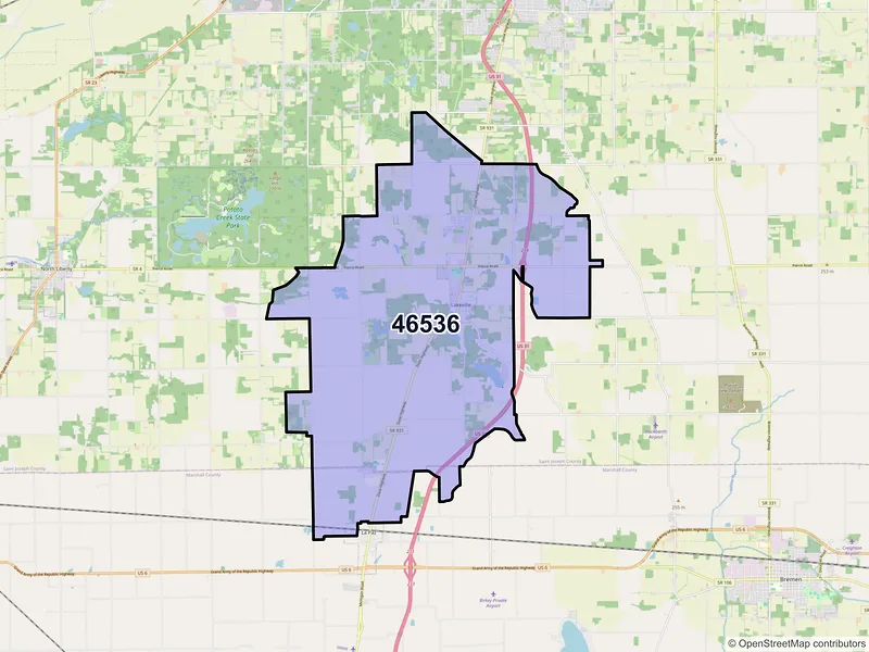 Map of ZIP Code 46536 — Lakeville, IN