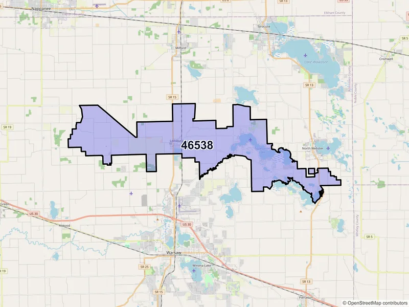 Map of ZIP Code 46538 — Leesburg, IN