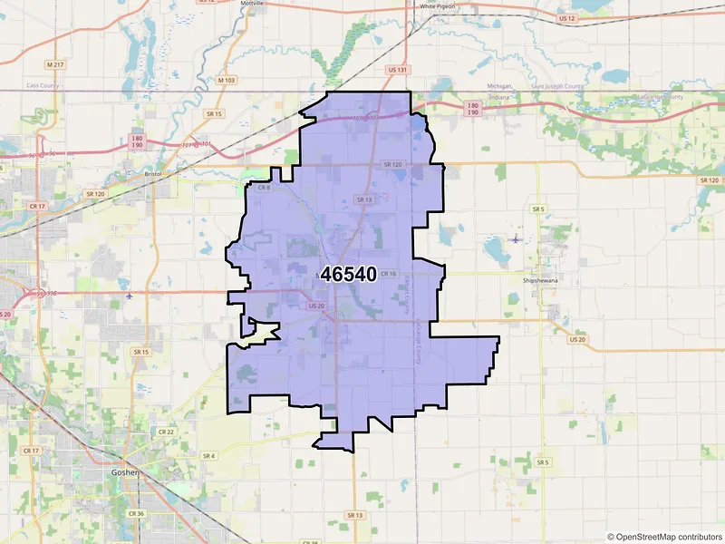 Map of ZIP Code 46540 — Middlebury, IN