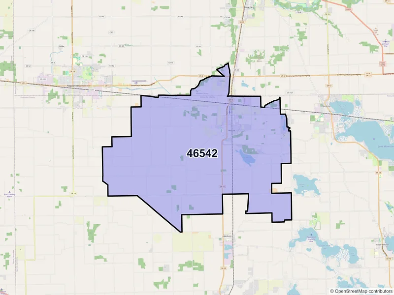 Map of ZIP Code 46542 — Milford, IN