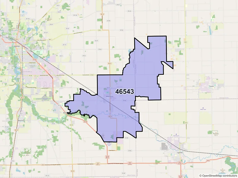 Map of ZIP Code 46543 — Millersburg, IN