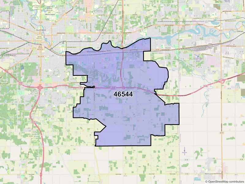 Map of ZIP Code 46544 — Mishawaka, IN