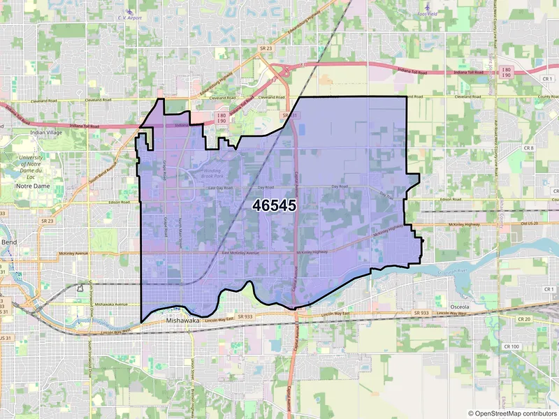 Map of ZIP Code 46545 — Mishawaka, IN