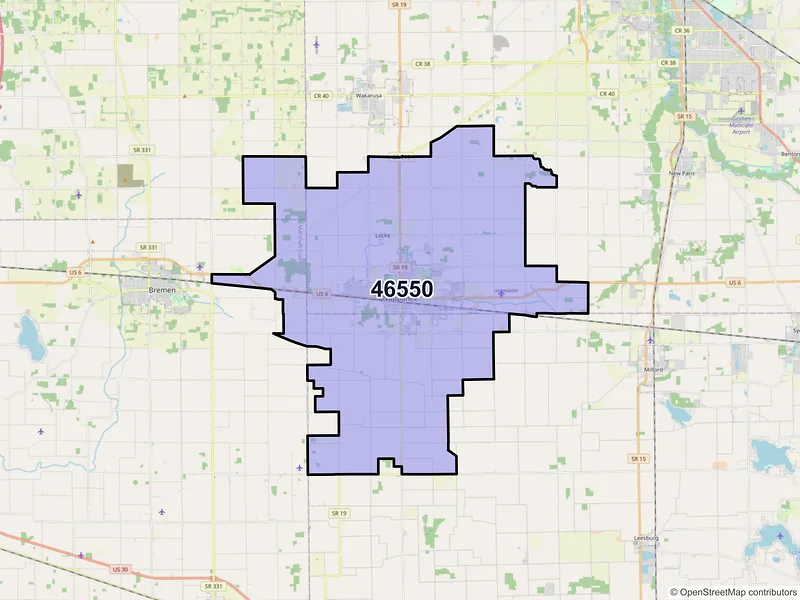 Map of ZIP Code 46550 — Nappanee, IN