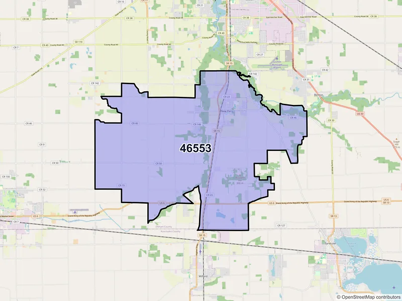 Map of ZIP Code 46553 — New Paris, IN