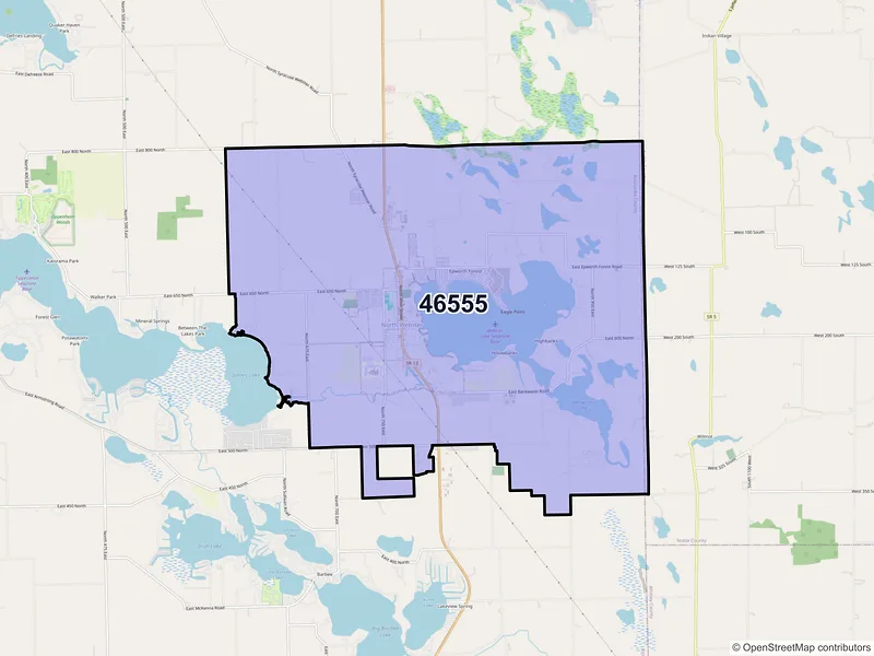 Map of ZIP Code 46555 — North Webster, IN