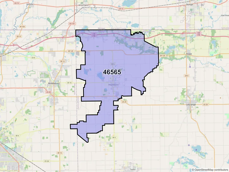 Map of Shipshewana, Indiana and ZIP codes