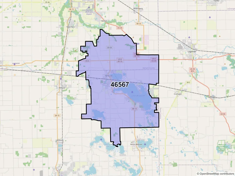 Map of ZIP Code 46567 — Syracuse, IN