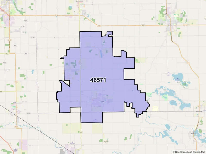 Map of ZIP Code 46571 — Topeka, IN