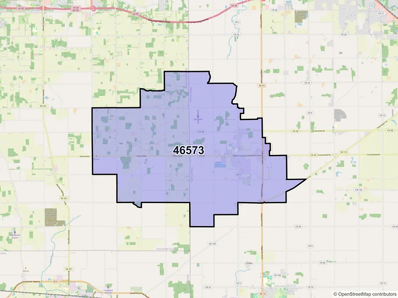 Map of ZIP Code 46573 — Wakarusa, IN