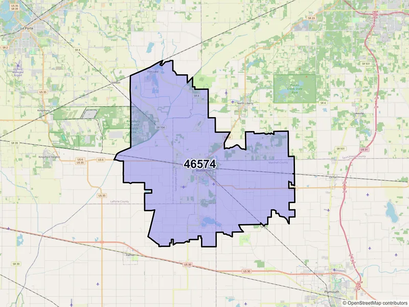 Map of ZIP Code 46574 — Walkerton, IN