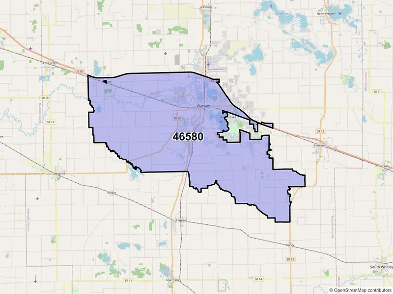 Map of ZIP Code 46580 — Warsaw, IN
