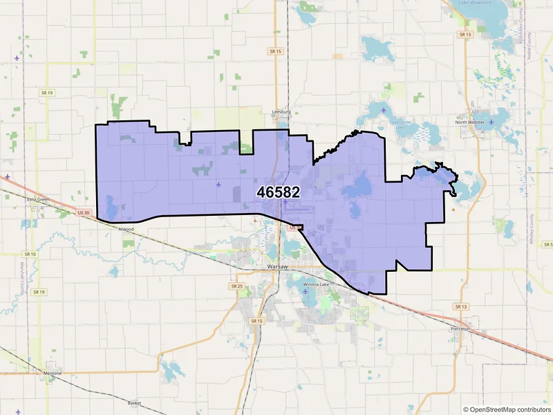 Map of ZIP Code 46582 — Warsaw, IN