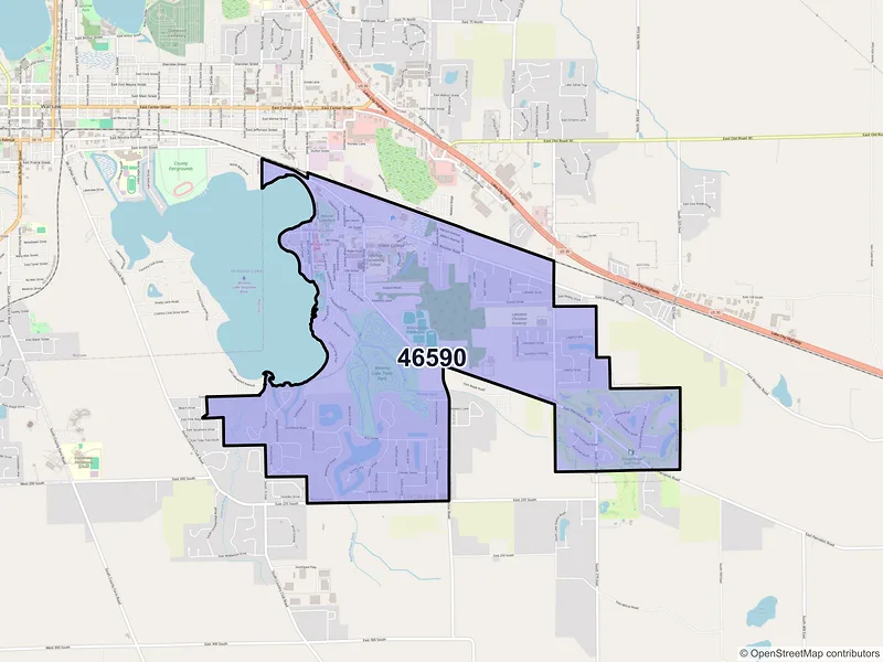 Map of Winona Lake, Indiana and ZIP codes