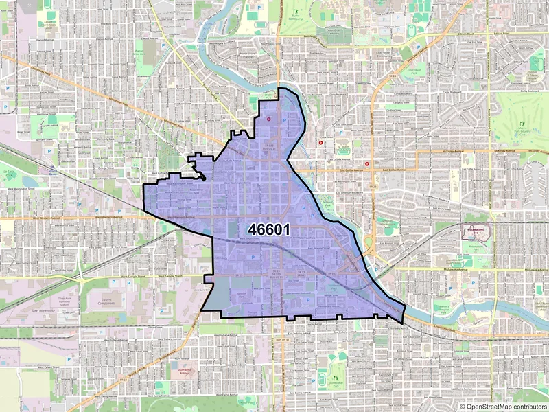 Map of ZIP Code 46601 — South Bend, IN