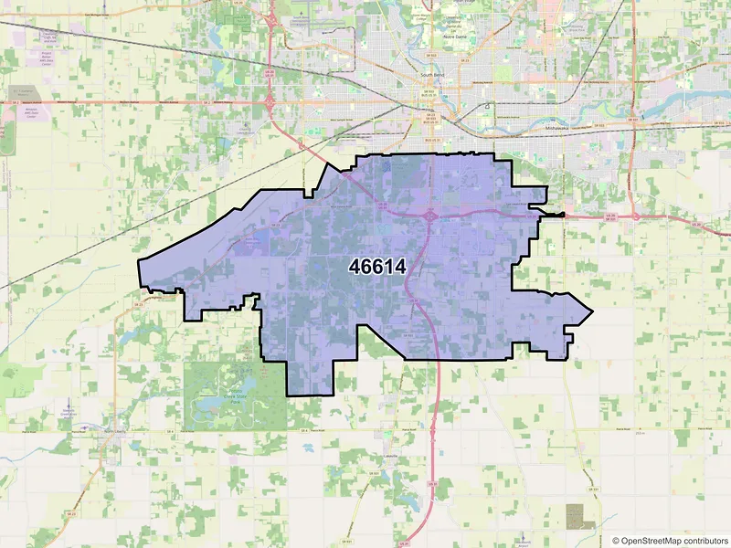 Map of ZIP Code 46614 — South Bend, IN