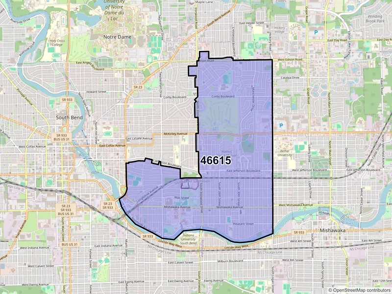 Map of ZIP Code 46615 — South Bend, IN