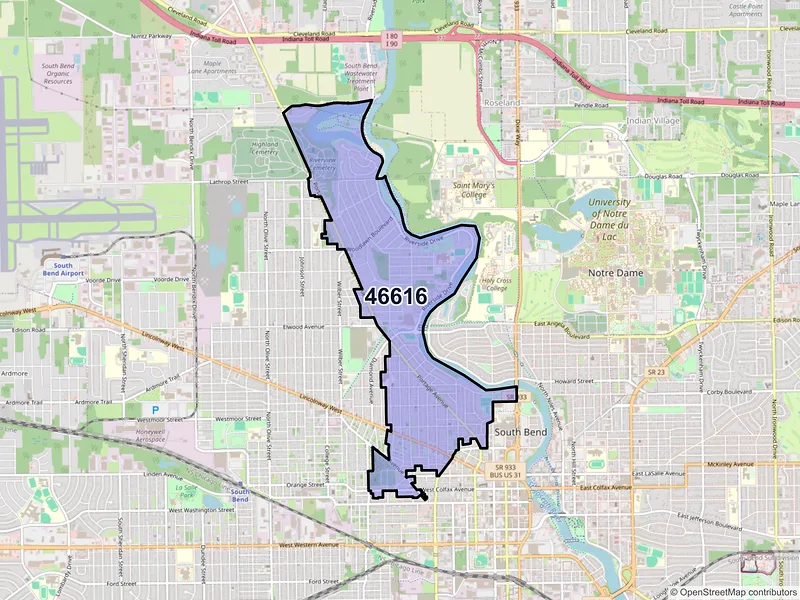 Map of ZIP Code 46616 — South Bend, IN