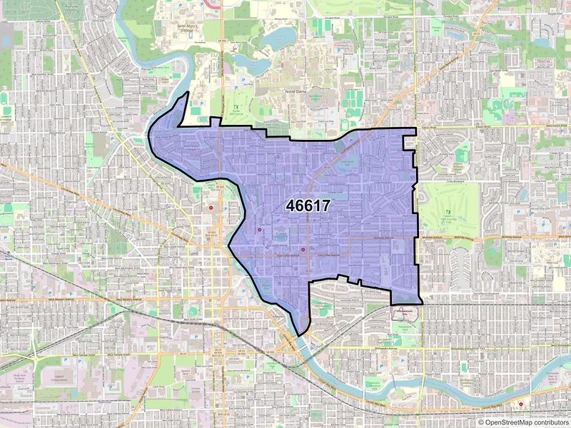 Map of ZIP Code 46617 — South Bend, IN