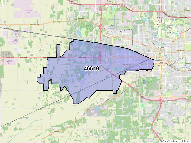 Map of ZIP Code 46619 — South Bend, IN