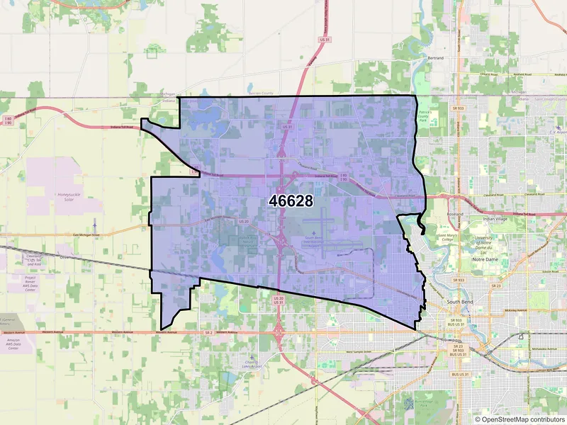 Map of ZIP Code 46628 — South Bend, IN