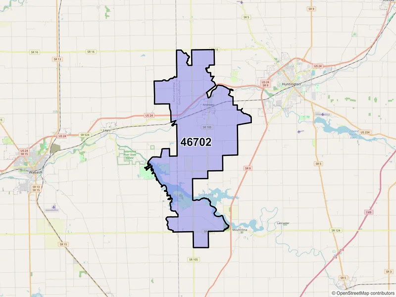 Map of ZIP Code 46702 — Andrews, IN