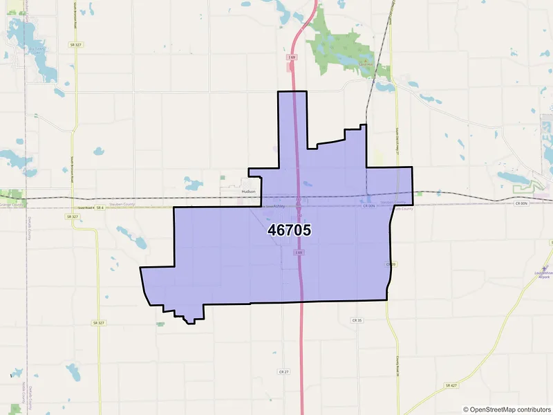 Map of ZIP Code 46705 — Ashley, IN