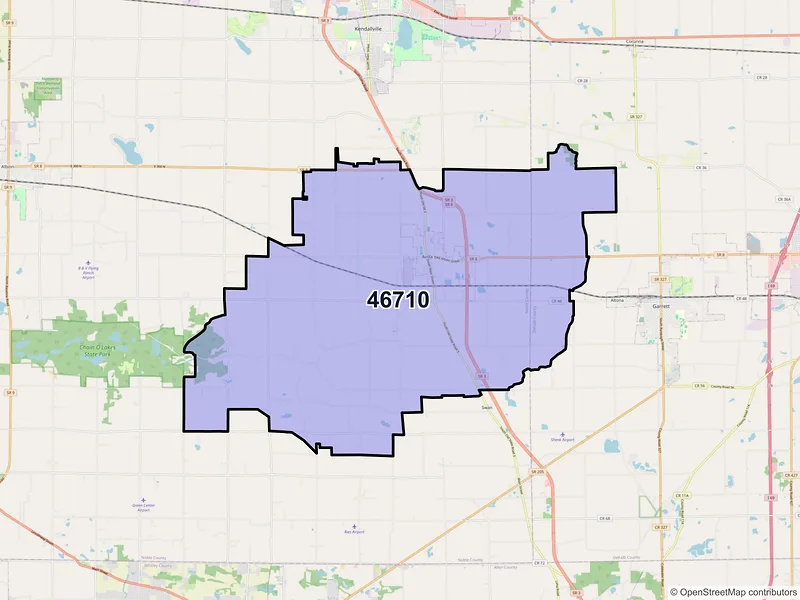 Map of ZIP Code 46710 — Avilla, IN