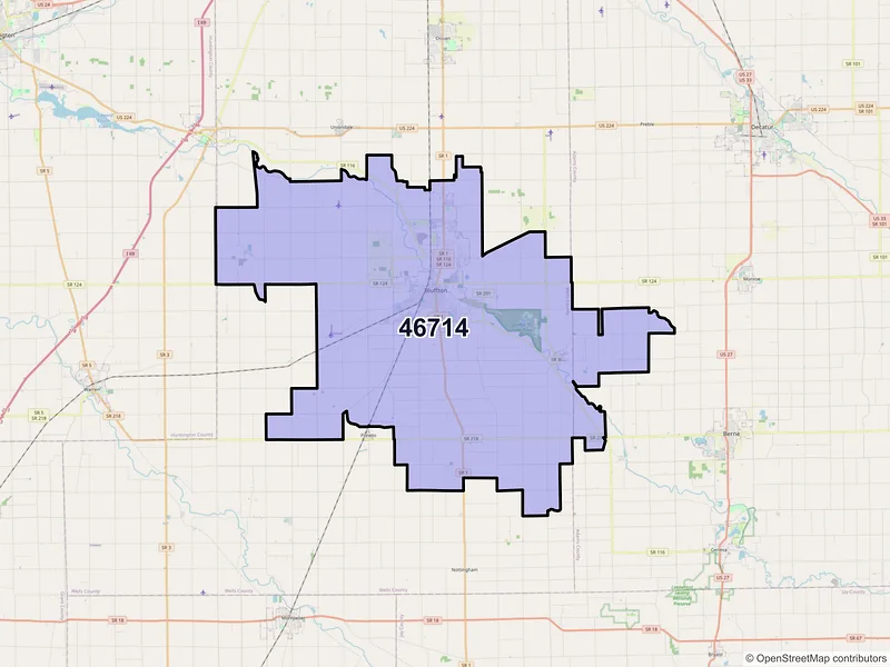 Map of ZIP Code 46714 — Bluffton, IN