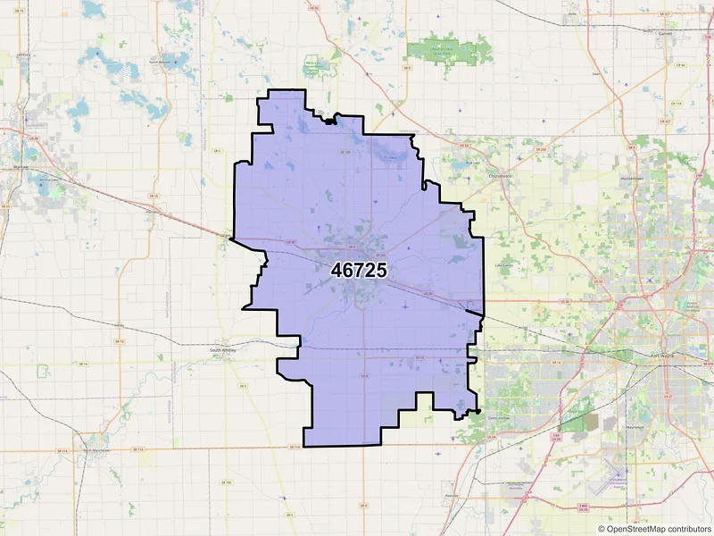 Map of Columbia City, Indiana and ZIP codes