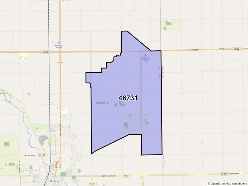 Map of ZIP Code 46731 — Craigville, IN