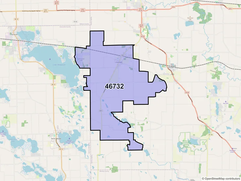 Map of ZIP Code 46732 — Cromwell, IN
