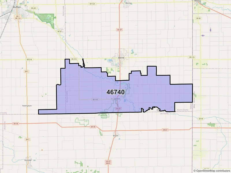 Map of ZIP Code 46740 — Geneva, IN