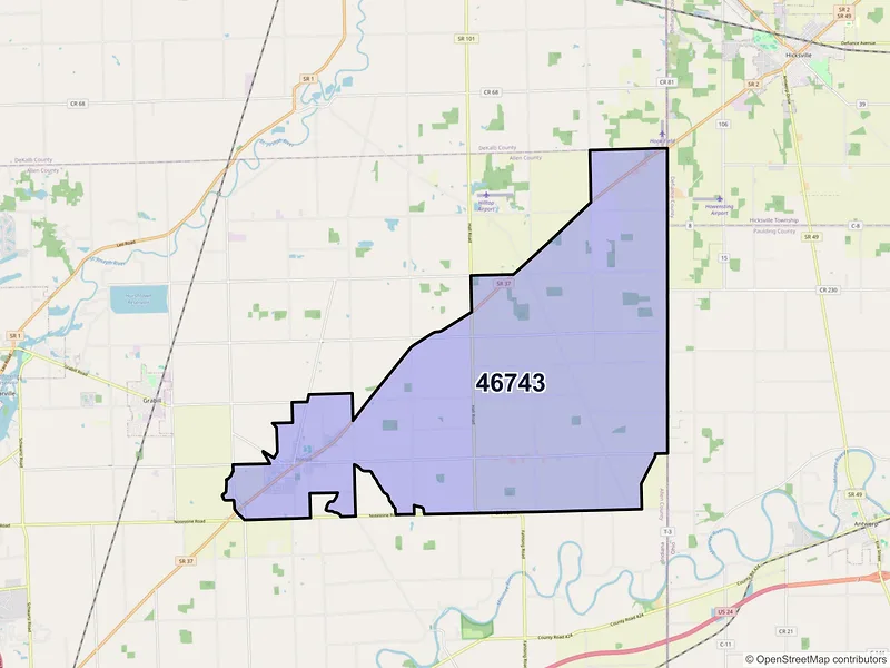 Map of ZIP Code 46743 — Harlan, IN