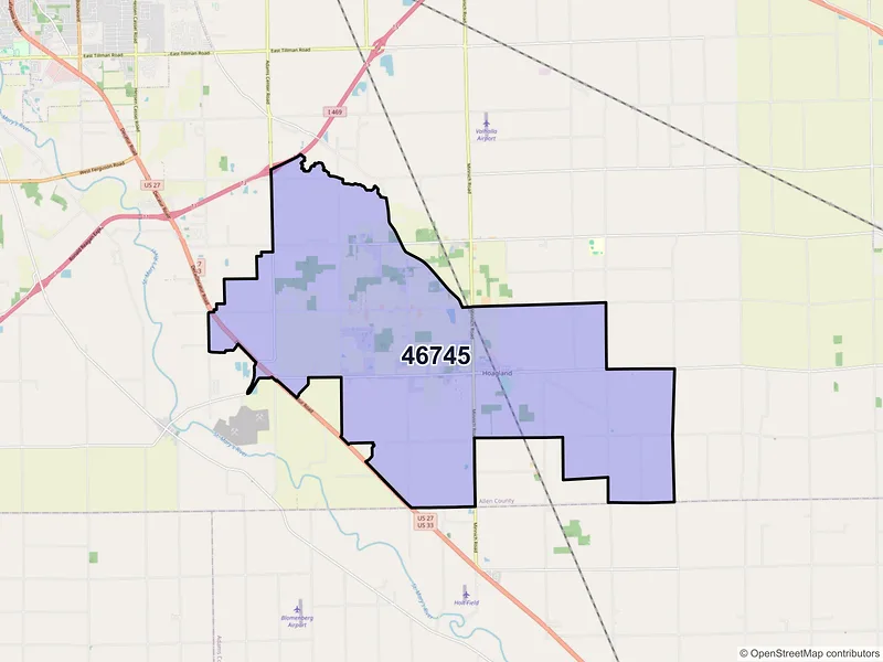 Map of ZIP Code 46745 — Hoagland, IN