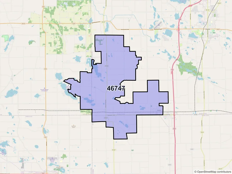 Map of ZIP Code 46747 — Hudson, IN