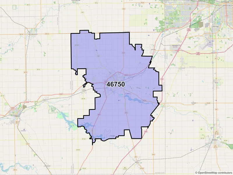 Map of ZIP Code 46750 — Huntington, IN