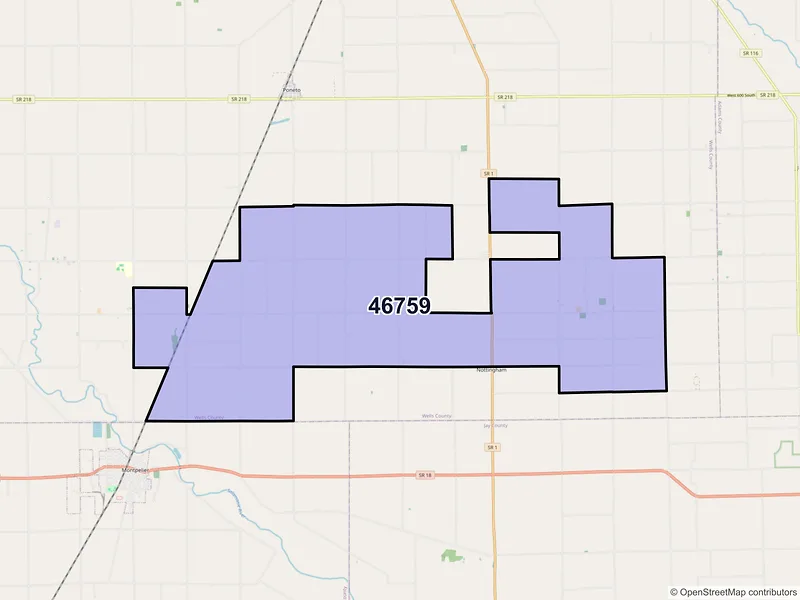Map of ZIP Code 46759 — Keystone, IN
