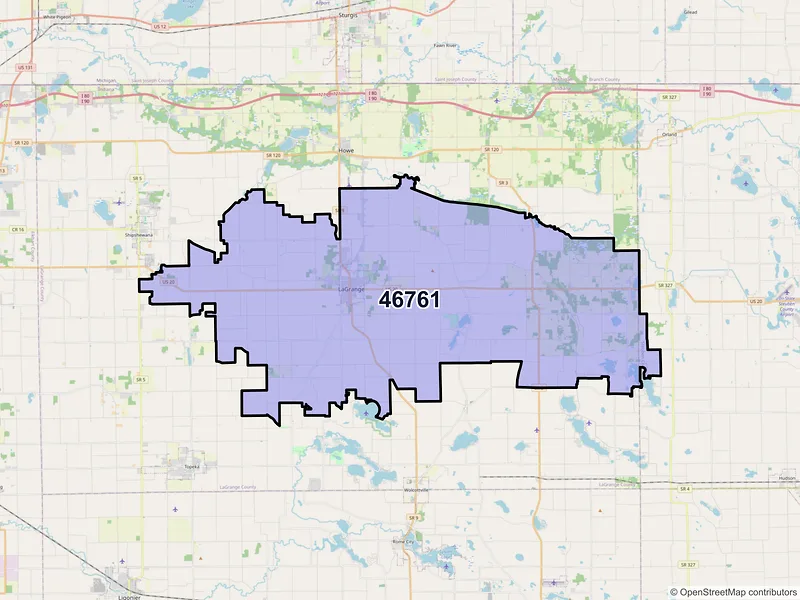 Map of Lagrange, Indiana and ZIP codes