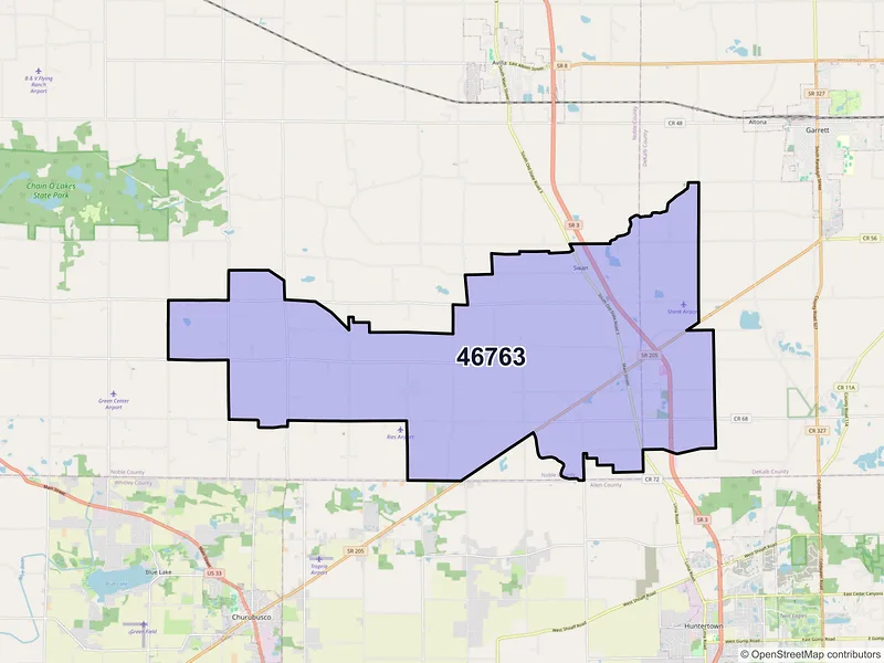 Map of Laotto, Indiana and ZIP codes