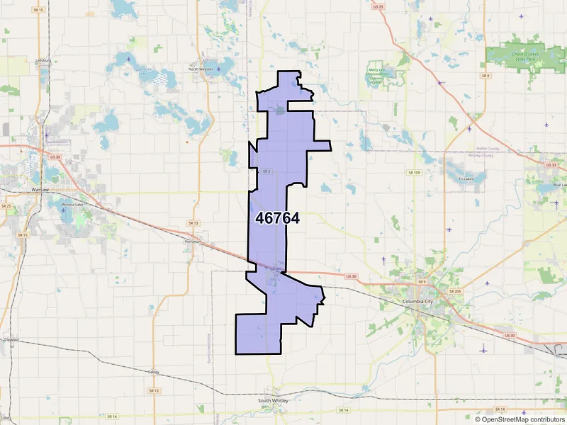 Map of ZIP Code 46764 — Larwill, IN