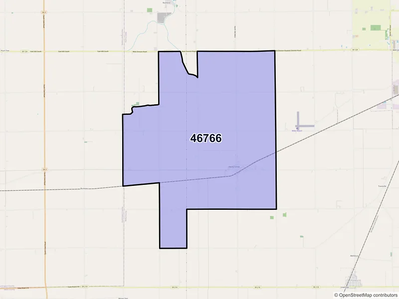 Map of Liberty Center, Indiana and ZIP codes