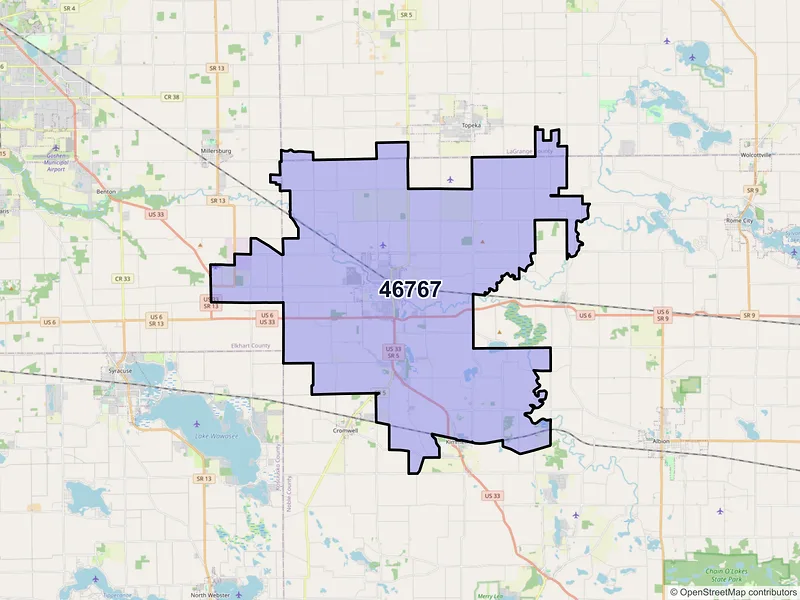 Map of ZIP Code 46767 — Ligonier, IN