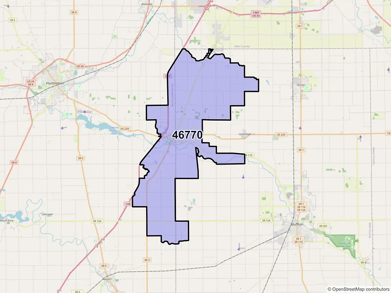 Map of ZIP Code 46770 — Markle, IN
