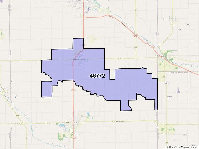 Map of ZIP Code 46772 — Monroe, IN